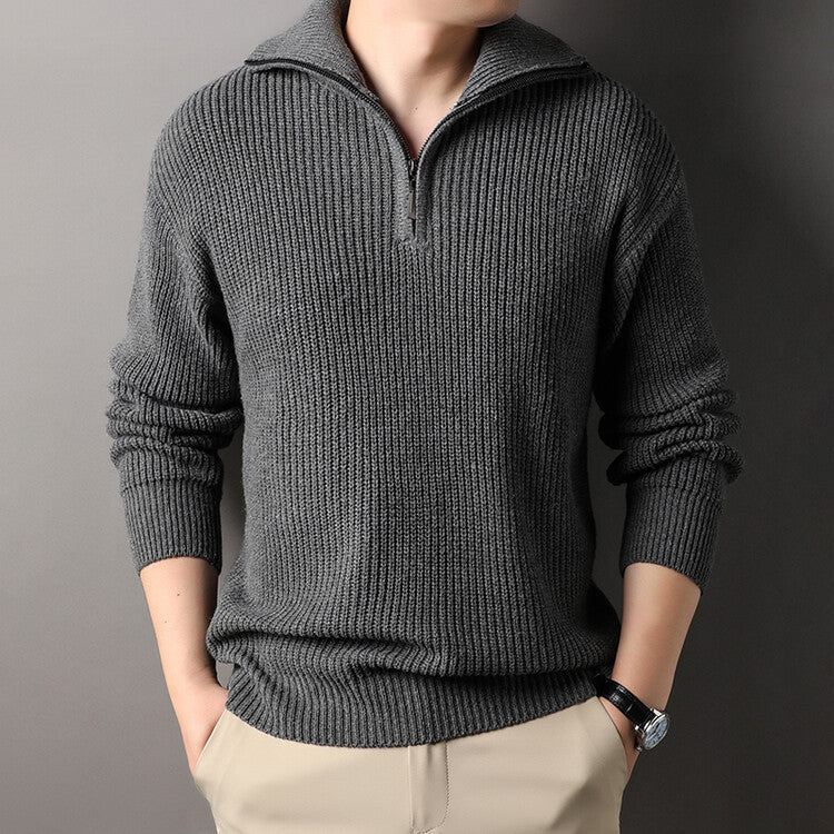 Polo Collar Men's Half Turtleneck Sweater